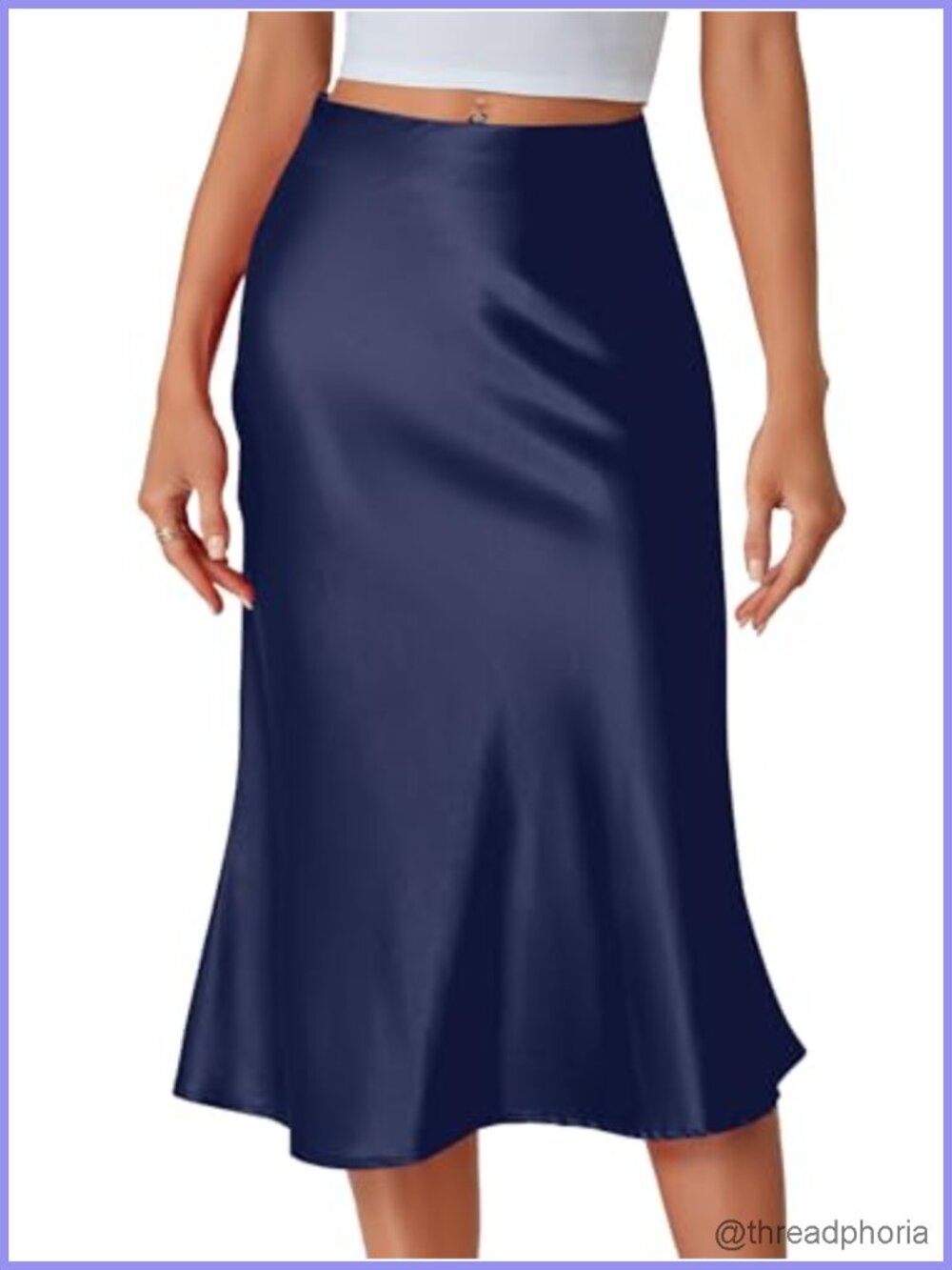 Women's Satin Silky Midi Skirt High Waist A-Line Flared